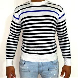 koman black & white stripped crewneck sweater Sz M